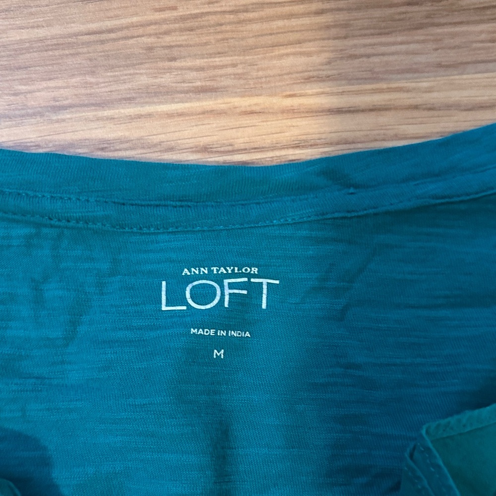 LOFT Teal Ruffle V-Neck Blouse - Picture 2 of 2